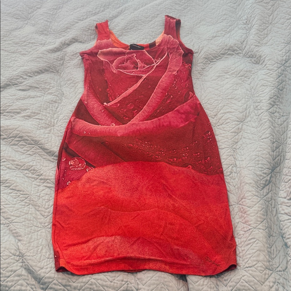 JUST CAVALLI Women’s Red Rose-Print Sleeveless Sheath Dress sz 42 orig $350